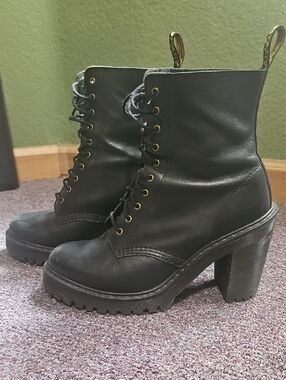 Dr. Martens Kendra Black Lace-Up Platform Heel Boots